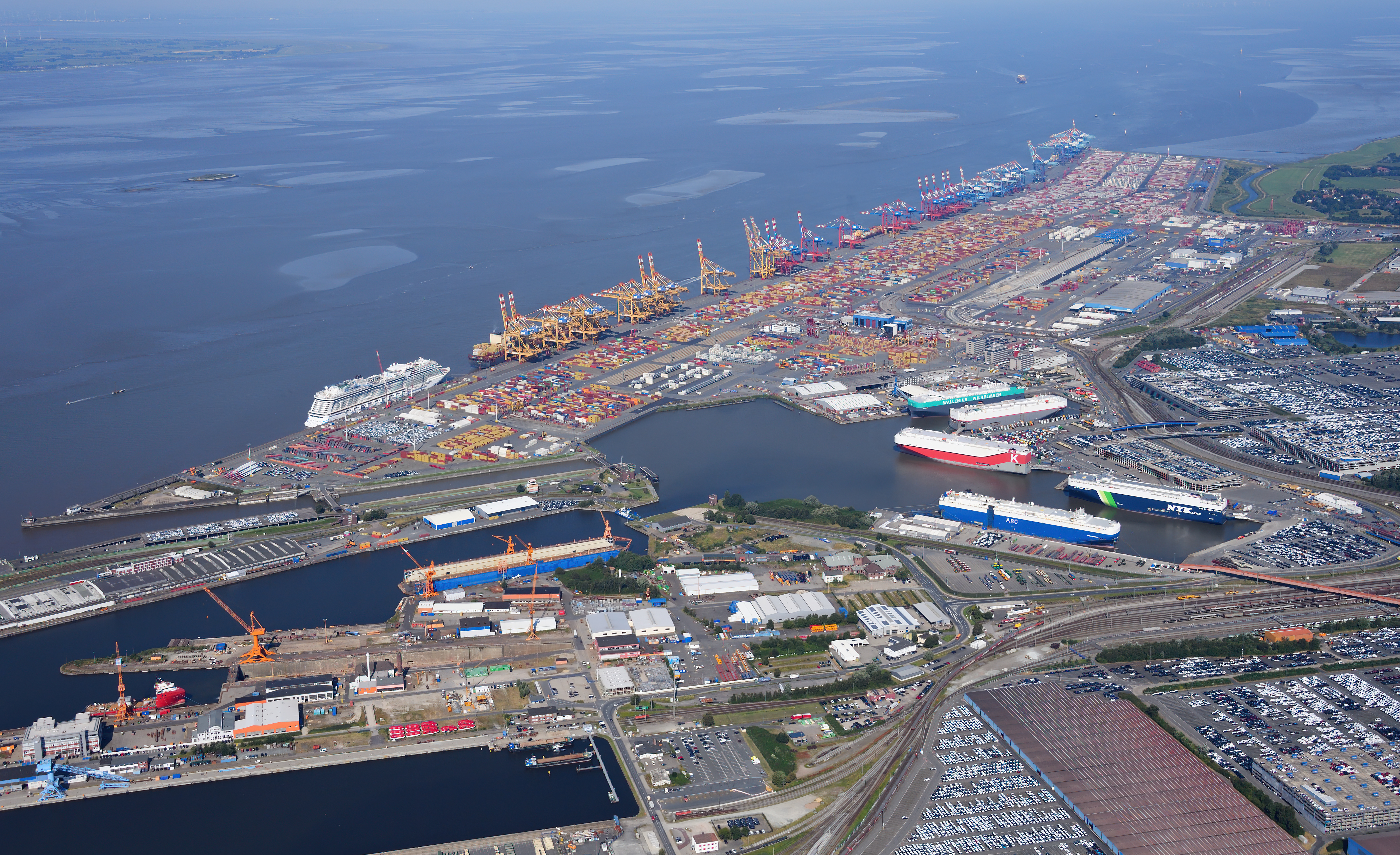 An aerial view of Bremerhaven's container terminal, illustrating international trade